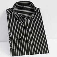 Men's Classic Non-iron Stretch Striped Basic Dress Shirt Single Patch Pocket