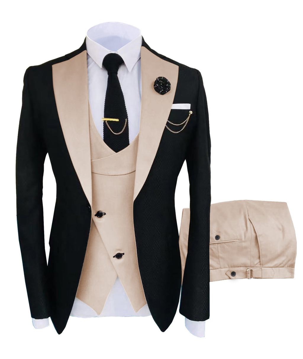 Fashion 3 Pieces Men Suit Formal Business Suits Champagne Beige Tuxedos for Wedding Groom Blazer+Pants+Vest