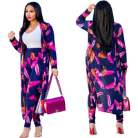 Women print long sleeve cardigan pants summer two piece set long cardigan pants 2 piece set summer women's suits loose sexy