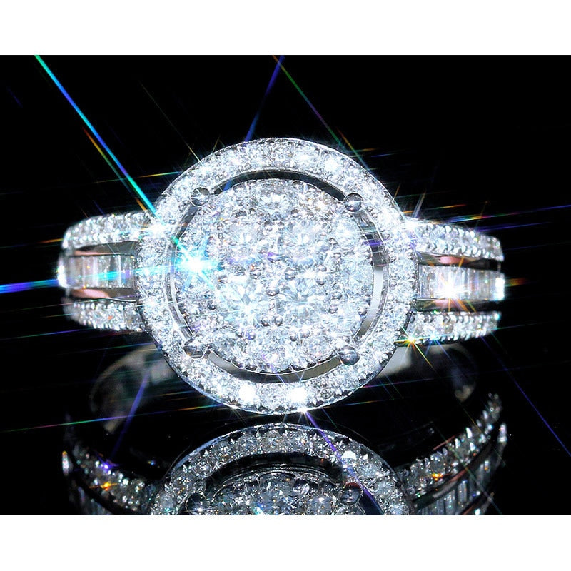 Luxury Female White Crystal Stone Ring Charm Silver Color