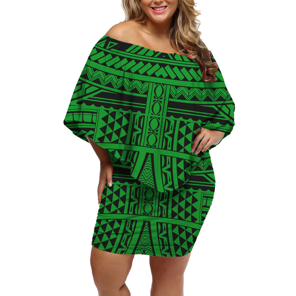 New Design Ladies Polynesian Tribal Print Maxi Off Shoulder Dress Beach Summer Elegant Women Mini Cape Dresses