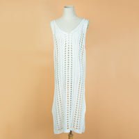 Sexy Hollow Out white black Beach Dress Women V Neck Sleeveless Crochet Swimsuit Cover Up Vestidos Female beach Bathing skirt