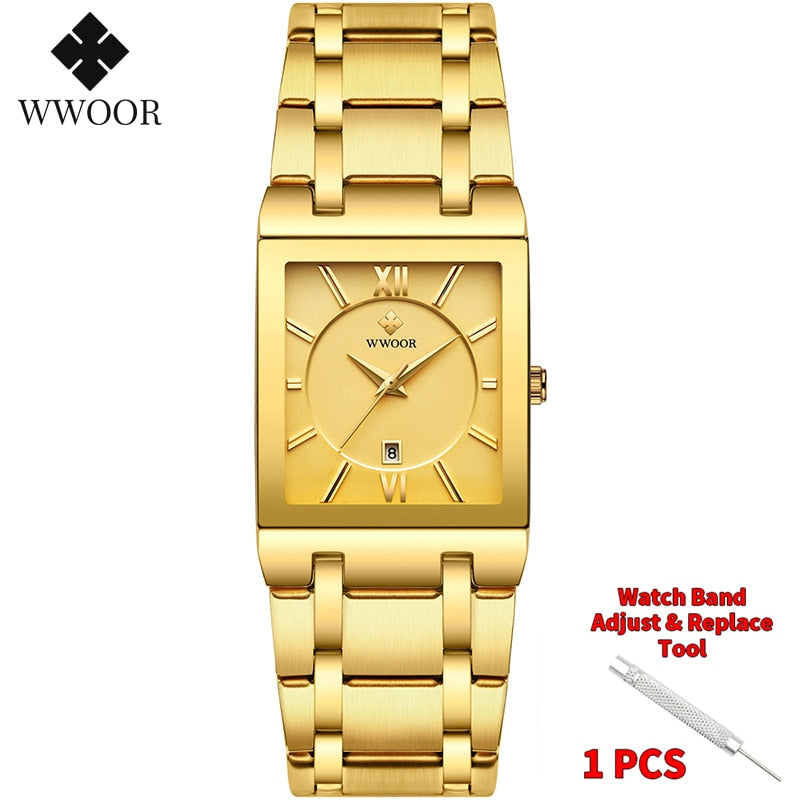 Relogio Masculino Gold Watch Men Square