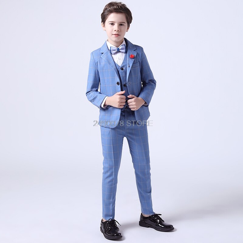 Brand Flowers Boys Formal Suit Wedding campus student Tuxedo Dress Gentleman Kids Jacket Vest Pants 3Pcs ceremony Costume