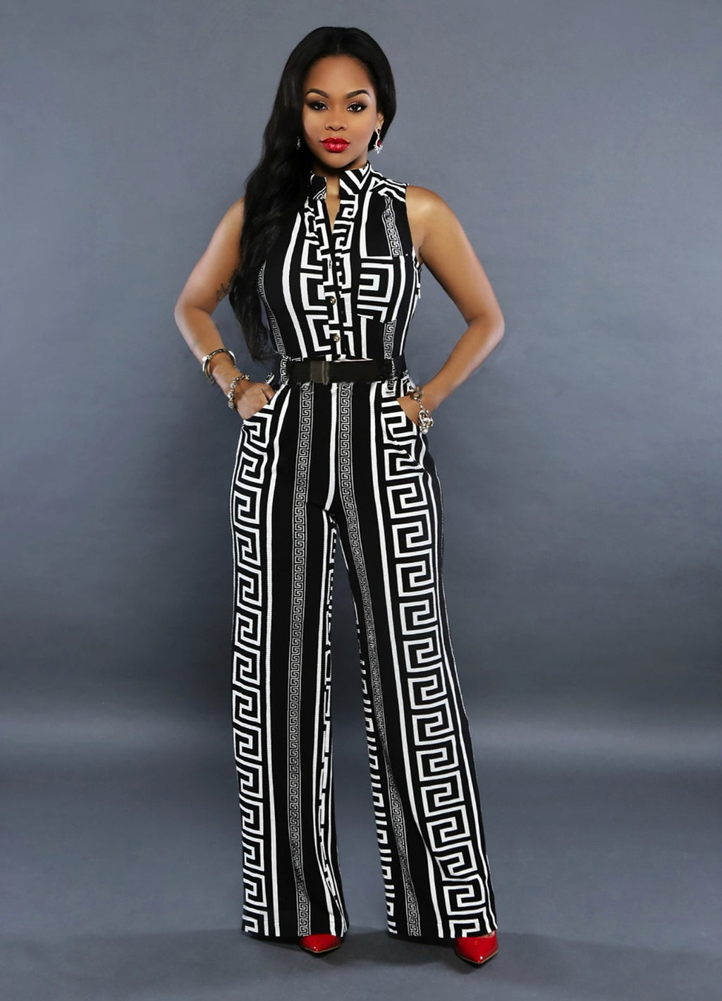 Women V-neck Geometric Print Sleeveless Jumpsuit Long Pants 2021 Summer Female Elegant Rompers Playsuit Overalls for Women XXL