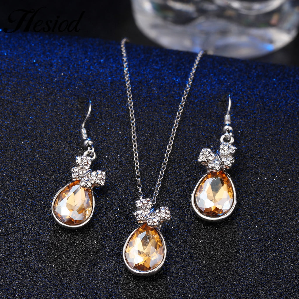 Hesiod Women Austrian Crystal Luxury Alloy Rhinestone Jewelry Sets Necklace Earrings sets