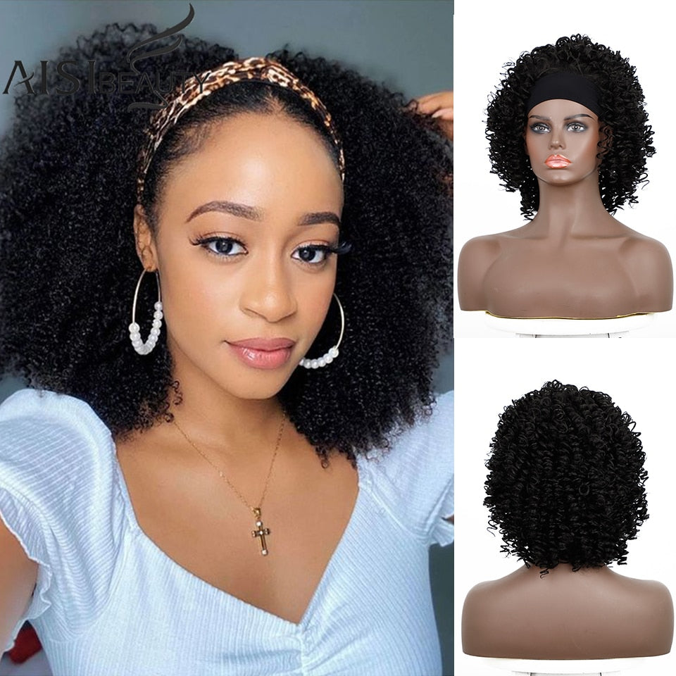 Headband Wigs for Women Synthetic Kinky Curly Wigs Short Black Natural Afro Hair for Black Women Africa American Hair