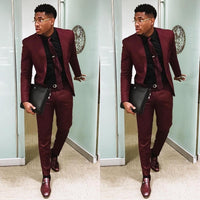 Burgundy Two Pieces Men Suits Slim Fit  (Jacket +Pants)