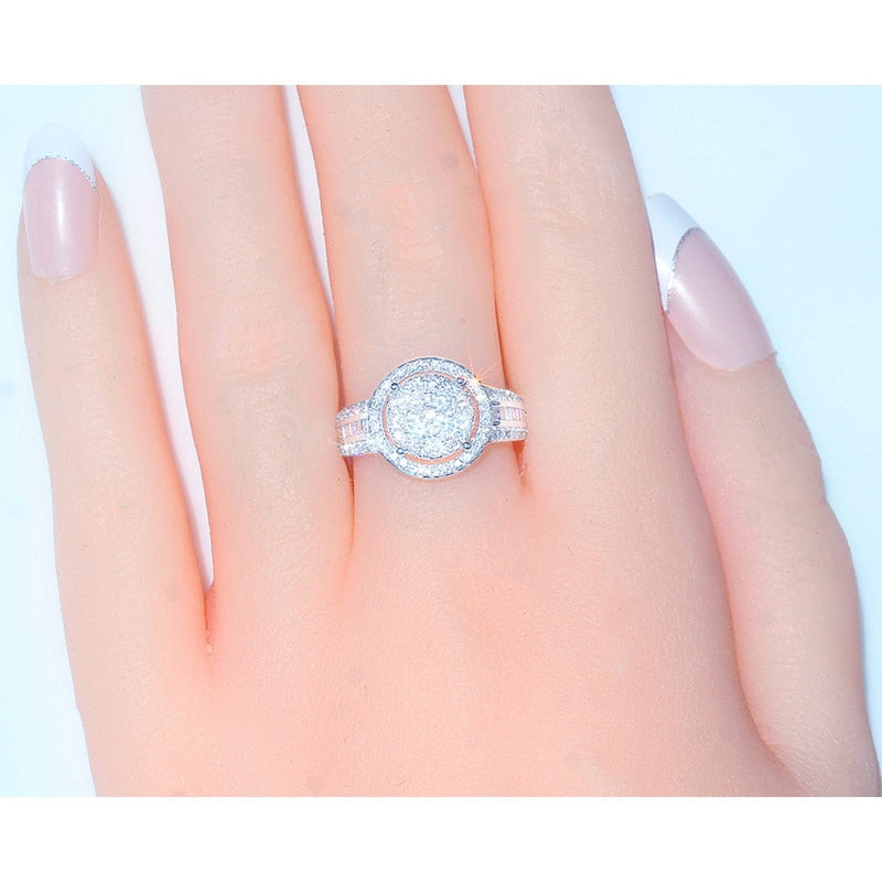 Luxury Female White Crystal Stone Ring Charm Silver Color