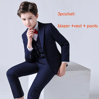 Spring Autumn Formal Children's Dress Suit Flower Boy Wedding Party Performance Costume Kids Blazer Vest Pants Clothes Set