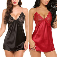 S-2XL Sexy Lace Satin Nightwear Sleepwear Babydoll