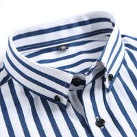 Men's Classic Non-iron Stretch Striped Basic Dress Shirt Single Patch Pocket