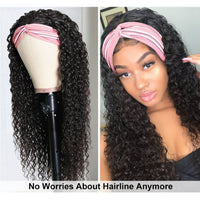 Kinky Curly Headband Wig Cheap Human Hair Easy Perfect fit Half Wig Brazilian Virgin Human Hair Wigs With Scarf Natural Looking