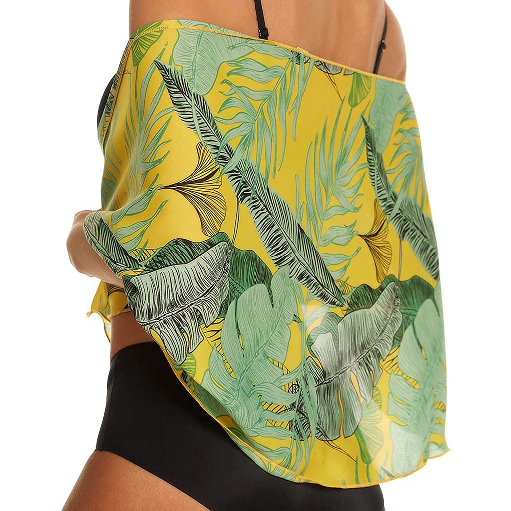 Boho Pareo Swimwear Cover Ups Women Leaf Print Skirt Lace-up Beach Dress Chiffon Skirt Swimming Bikini Beach Cover Ups Swimsuit