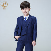 Nimble Spring Autumn Formal Suit for Boy Children Party Host Wedding Costume Wholesale Clothing Coat Pants Vest 3Pcs Blue Blazer