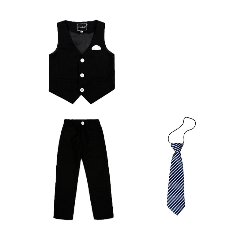 Brand Flowers Boys Formal Suit Wedding campus student Tuxedo Dress Gentleman Kids Jacket Vest Pants 3Pcs ceremony Costume