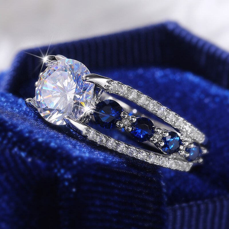 Huitan Special-interest Wedding Rings Women Blue/White