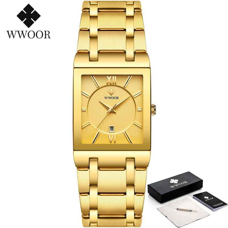 Relogio Masculino Gold Watch Men Square