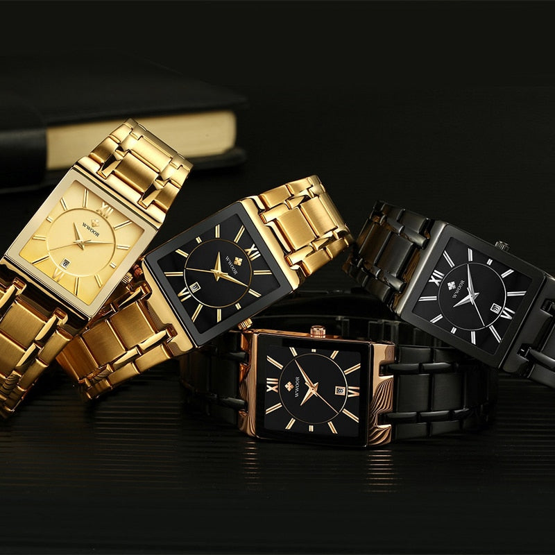 Relogio Masculino Gold Watch Men Square