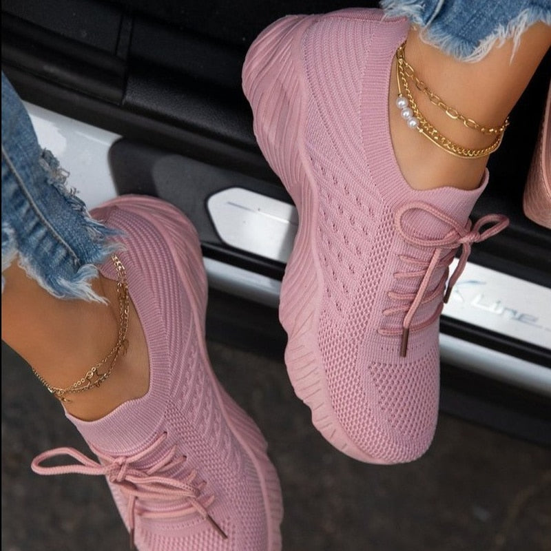 Women Mesh Breathable Casual Sneakers Lace-up Vulcanized Shoes Ladies Platform Sneakers Female Shoes Plus Size Zapatos De Mujer