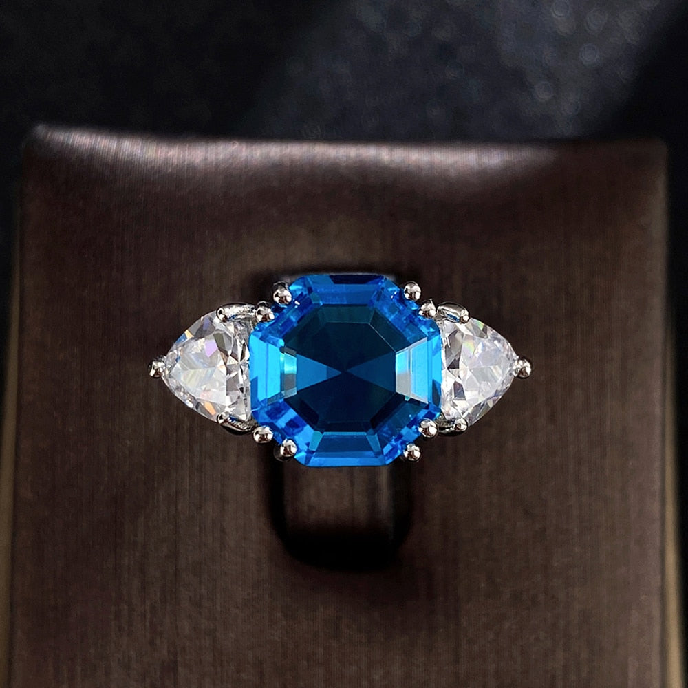 Huitan Bright Blue/White CZ Lady's Rings Wedding Anniversary Party Luxury Elegant Finger Accessories Fashion Jewelry for Women