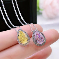 Huitan Fashion Yellow/Pink Cubic Zirconia Pendant Necklace for Women Temperament Clavicle Chain Necklace Party Nice Gift Jewelry