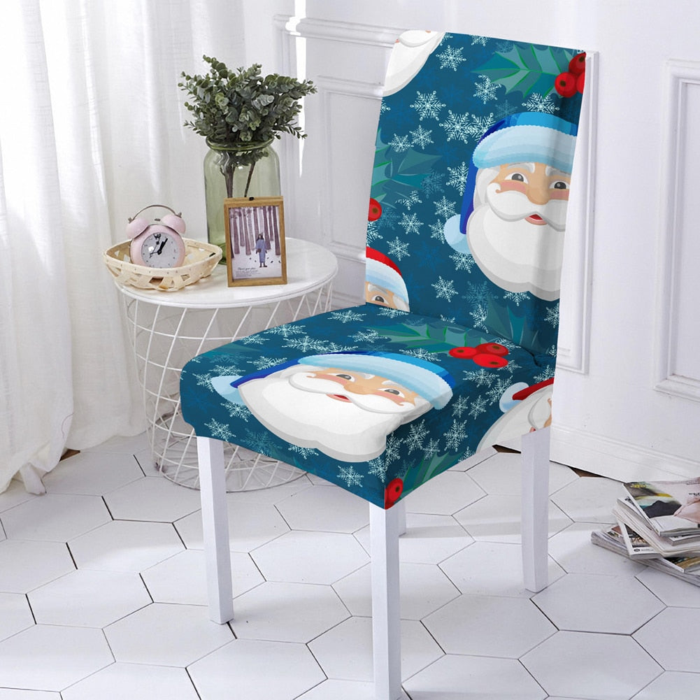 Snowman Print Chair Cover Elastic Seat Chair Cover For Christmas Party Decor Polyester Stretch Chair Slipcover 1/2/4/6 PCS