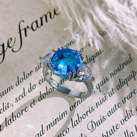 Huitan Bright Blue/White CZ Lady's Rings Wedding Anniversary Party Luxury Elegant Finger Accessories Fashion Jewelry for Women