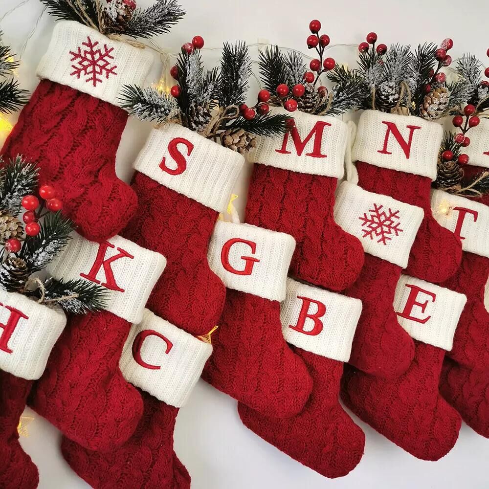 Christmas Socks Red Snowflake Alphabet Letters Merry Christmas Decorations For Home 2022 Xmas Navidad Natal Gifts New Year 2023