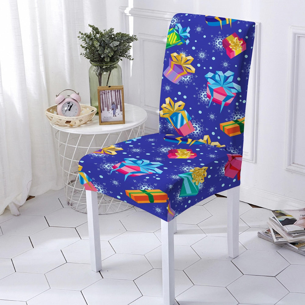 Snowman Print Chair Cover Elastic Seat Chair Cover For Christmas Party Decor Polyester Stretch Chair Slipcover 1/2/4/6 PCS