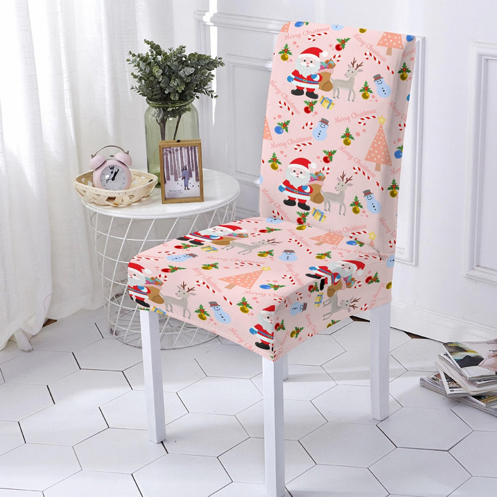 Snowman Print Chair Cover Elastic Seat Chair Cover For Christmas Party Decor Polyester Stretch Chair Slipcover 1/2/4/6 PCS