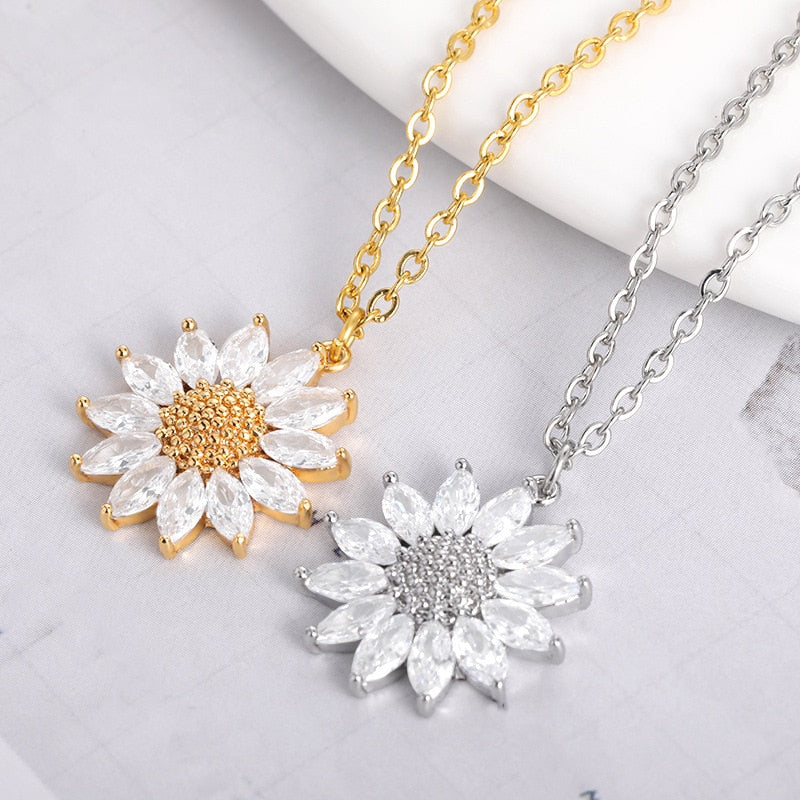 Sunflower Necklace for Women Jewelry Big Pendant Necklace Luxury Choker Korea Style  Clavicle Chain Wedding Jewelry Gifts