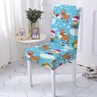 Snowman Print Chair Cover Elastic Seat Chair Cover For Christmas Party Decor Polyester Stretch Chair Slipcover 1/2/4/6 PCS