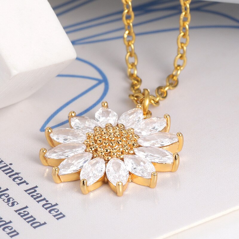 Sunflower Necklace for Women Jewelry Big Pendant Necklace Luxury Choker Korea Style  Clavicle Chain Wedding Jewelry Gifts