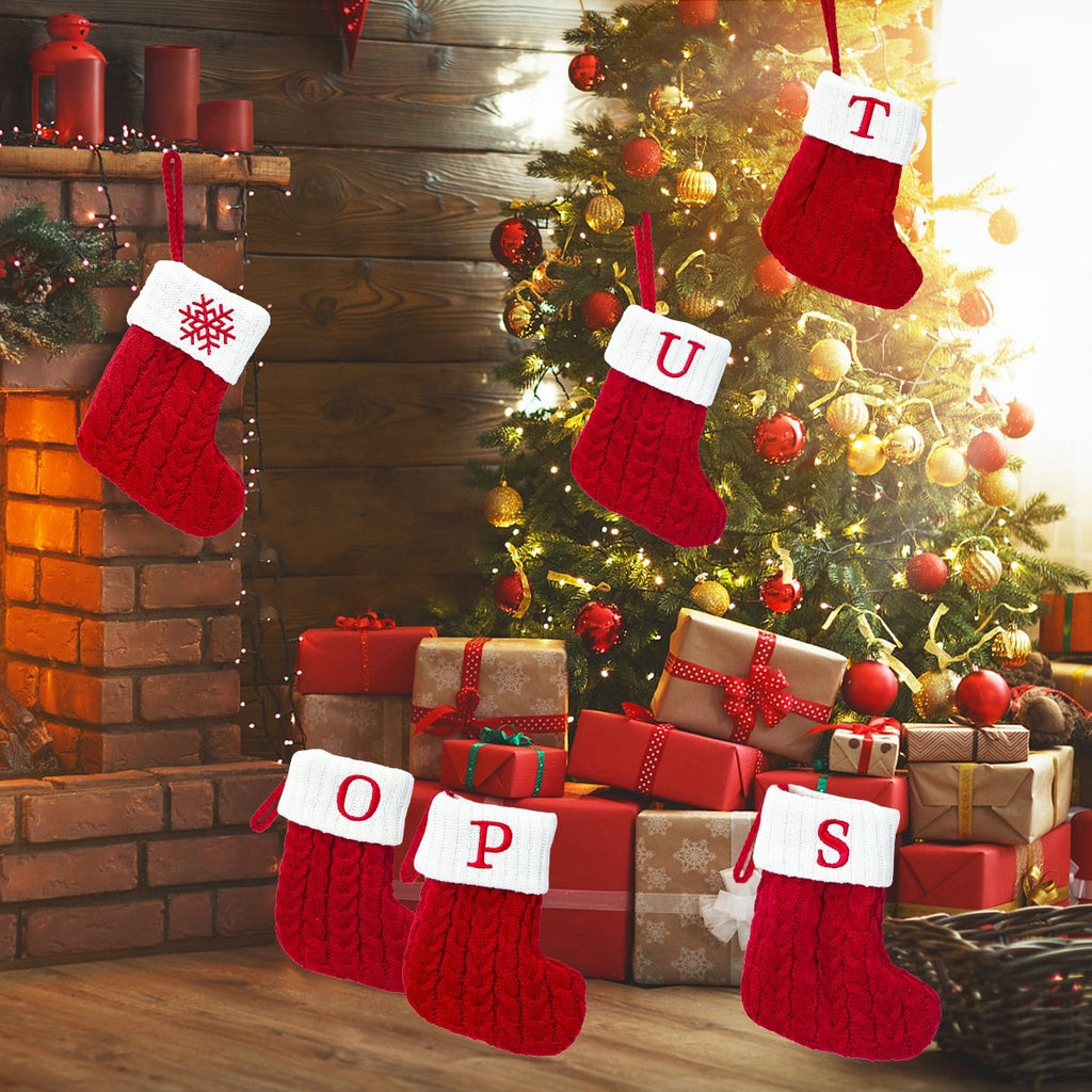 Christmas Socks Red Snowflake Alphabet Letters Merry Christmas Decorations For Home 2022 Xmas Navidad Natal Gifts New Year 2023