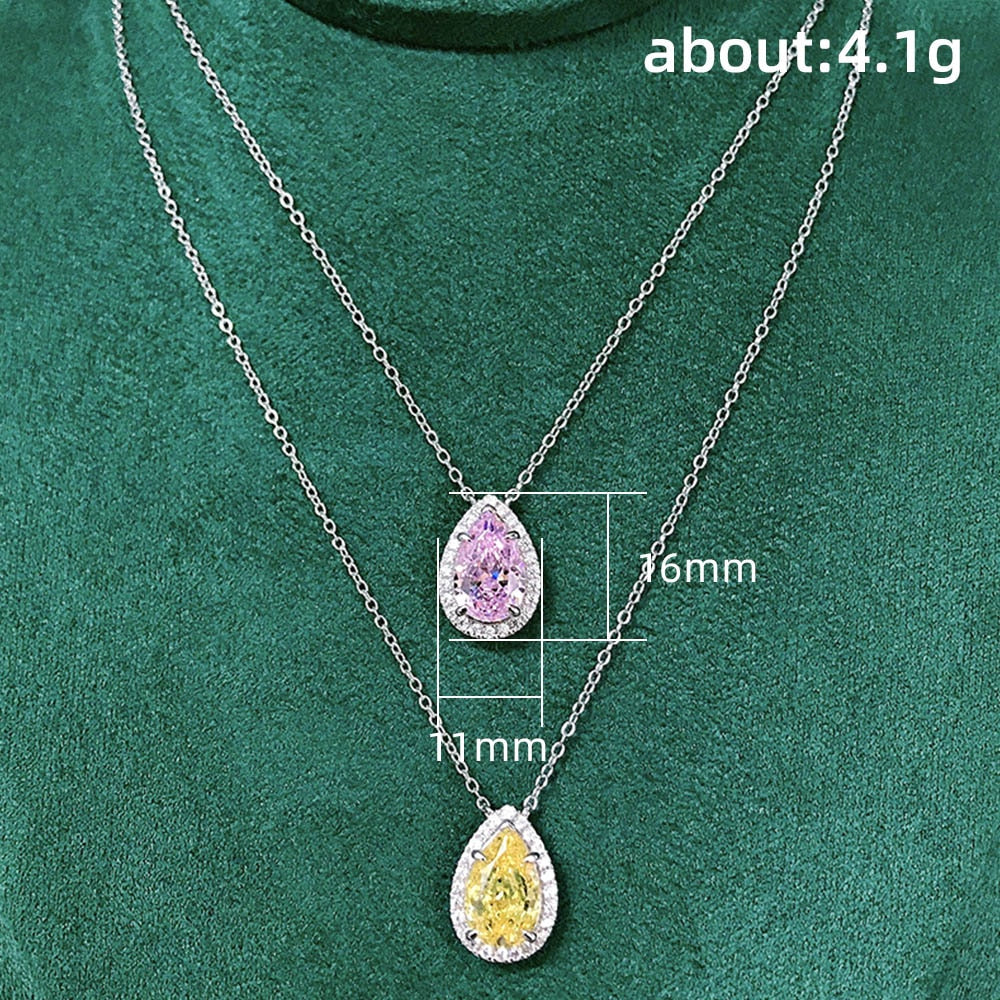 Huitan Fashion Yellow/Pink Cubic Zirconia Pendant Necklace for Women Temperament Clavicle Chain Necklace Party Nice Gift Jewelry