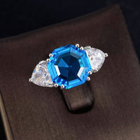 Huitan Bright Blue/White CZ Lady's Rings Wedding Anniversary Party Luxury Elegant Finger Accessories Fashion Jewelry for Women