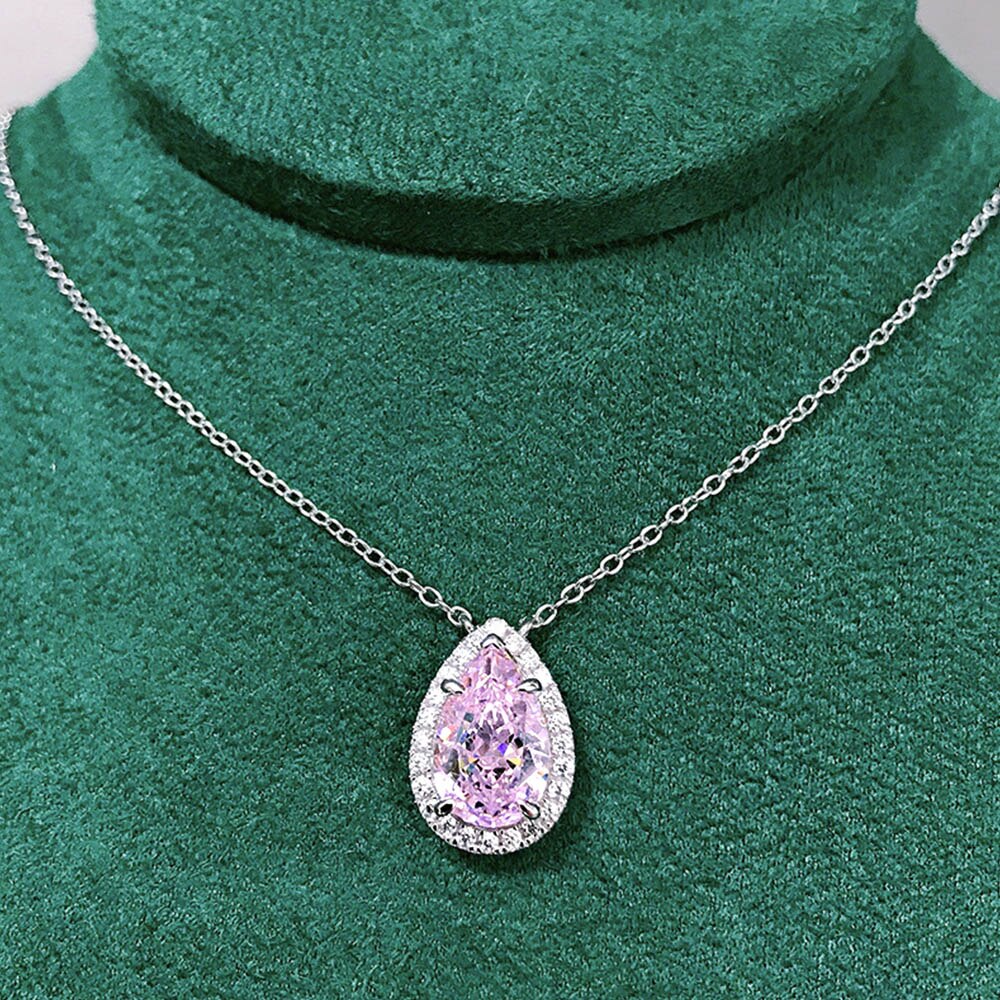 Huitan Fashion Yellow/Pink Cubic Zirconia Pendant Necklace for Women Temperament Clavicle Chain Necklace Party Nice Gift Jewelry