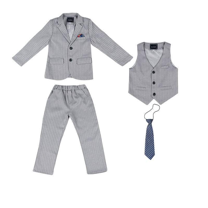 Spring Autumn Formal Children's Dress Suit Flower Boy Wedding Party Performance Costume Kids Blazer Vest Pants Clothes Set