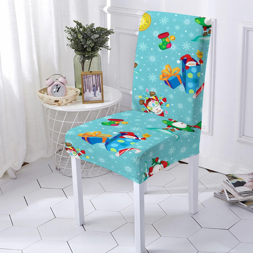 Snowman Print Chair Cover Elastic Seat Chair Cover For Christmas Party Decor Polyester Stretch Chair Slipcover 1/2/4/6 PCS