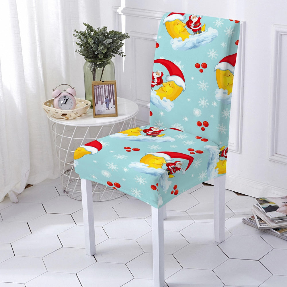 Snowman Print Chair Cover Elastic Seat Chair Cover For Christmas Party Decor Polyester Stretch Chair Slipcover 1/2/4/6 PCS