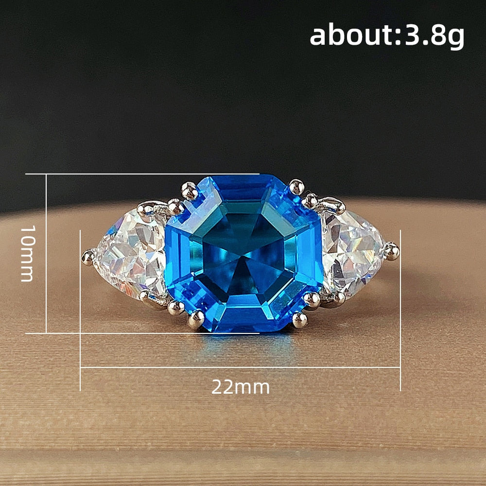 Huitan Bright Blue/White CZ Lady's Rings Wedding Anniversary Party Luxury Elegant Finger Accessories Fashion Jewelry for Women