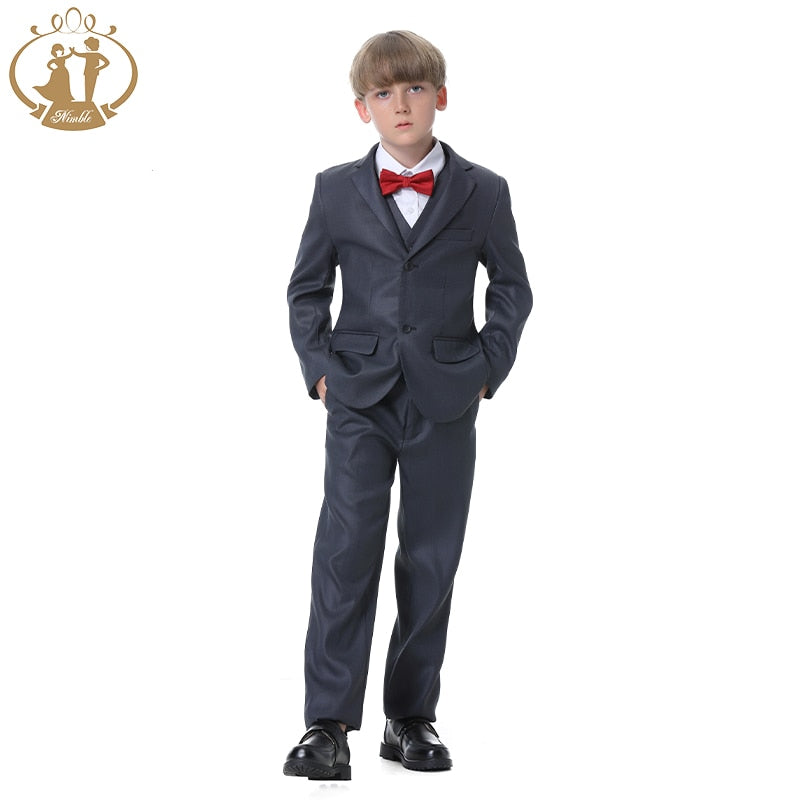 Nimble Spring Autumn Formal Boys Suits for Weddings Children Party Host Costume Wholesale Clothing 3Pcs/Set Blazer Vest Pants