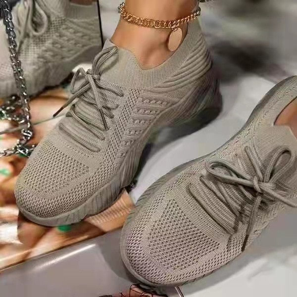 Women Mesh Breathable Casual Sneakers Lace-up Vulcanized Shoes Ladies Platform Sneakers Female Shoes Plus Size Zapatos De Mujer