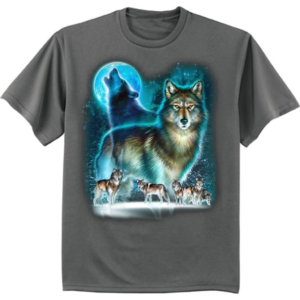 Pack of wolves lone wolf moon t-shirt graphic tee for men