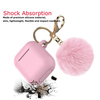 Airpods Case Silicone, Airpods 1st Case Fur Ball, Njjex Cute AirPods Silicon Case with Airpods Accessories Gold Keychain/Skin/Pompom (Front LED Visible) -Purple