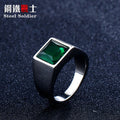 steel soldier Titanium Ring for Man blue Green Square Stone 316L Stainless Steel Fashion high polish Ring for Boy