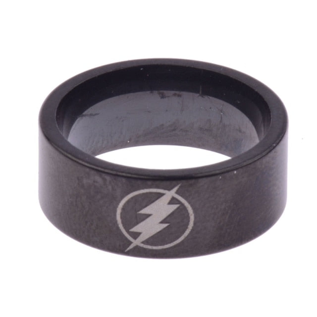 Amader 2018 Titanium Boys Men Black The Flash Symbol Stainless Steel Polished Ring Cocktail Wedding Jewelry Wholesale