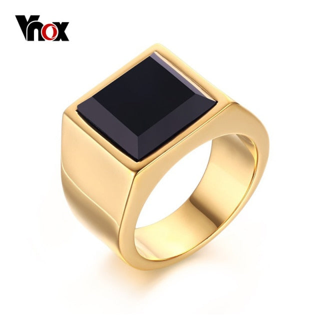 Vnox Punk Round Top Signet Ring for Men, Gothic Stainless Steel Black Chunky Ring, Rock Boy Finger Jewelry 7# 8# 9#10# 11# 12#