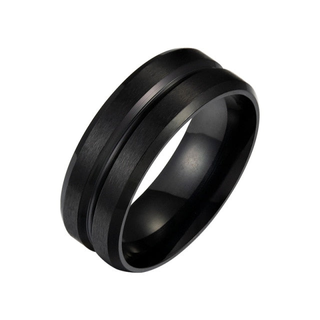 Stainless steel men couple ring wide middle groove frosted men&#39;s titanium steel ring popular simple jewelry for boy holiday gift